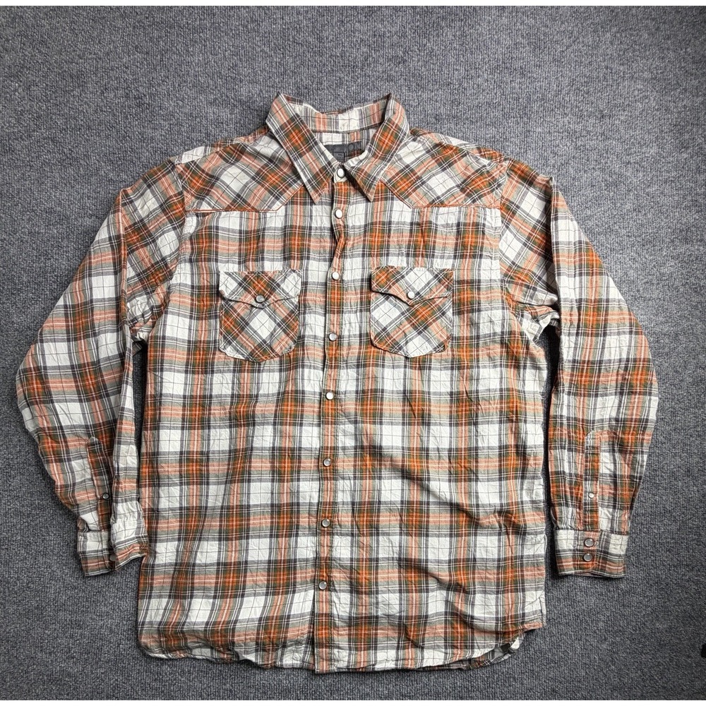Old Navy Western Style Flannel Shirt 2XL Plaid Pearl Snap Cowboy‎ Rockabilly